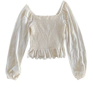 Arizona Womens Blouse White Long Sleeve Stretch Ruched - Size XS